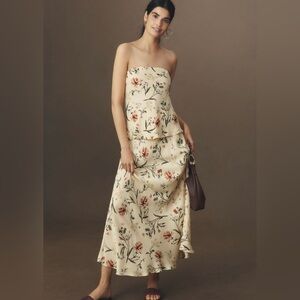 By Anthropologie floral silky waves strapless woven blouse